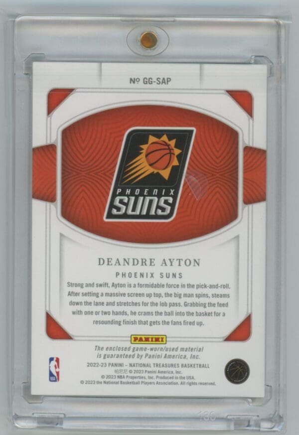 2022 Panini National Treasures Game Gear Prime Deandre Ayton GG-SAP  04/25 - Image 2