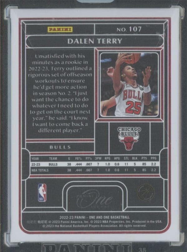 2022 Panini One and One Red Dalen Terry 107 rookie 01/15 - Image 2