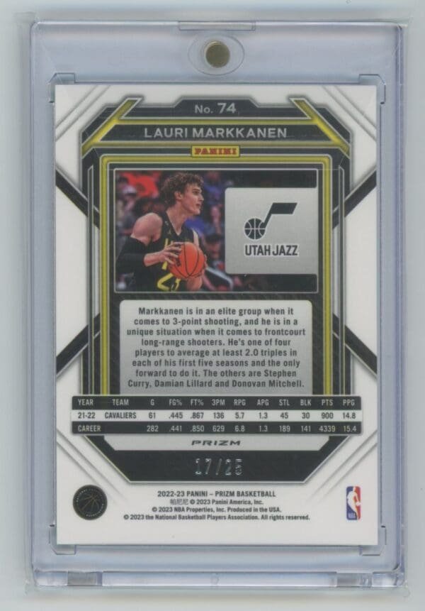 2022 Panini Prizm Lauri Markkanen 74  17/25 - Image 2