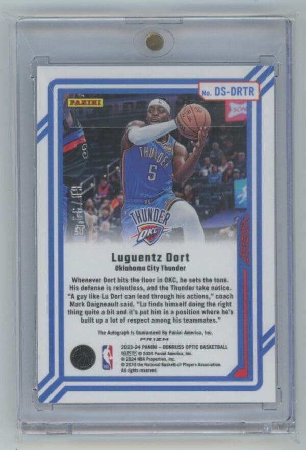 2023 Donruss Optic Dominators Luguentz Dort DS-DRTR autographed 60/99 - Image 2