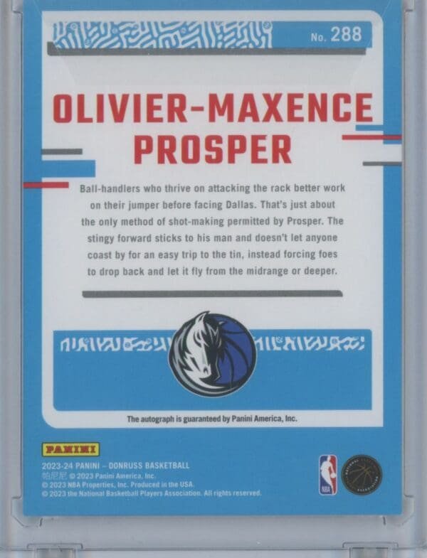 2023 Donruss Rated Rookie Signatures Olivier-Maxence Prosper 288 rookie autographed 90/99 - Image 2