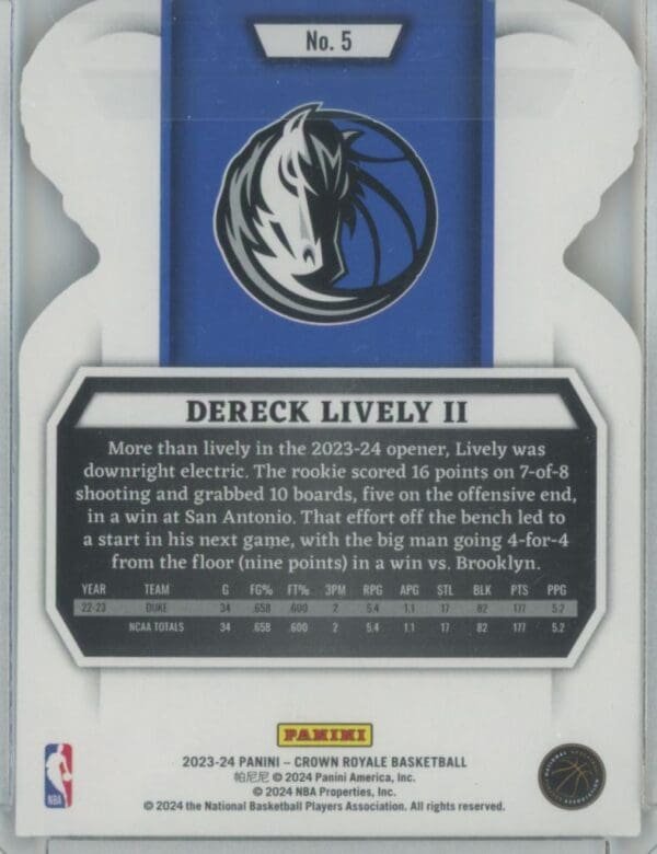 2023 Panini Crown Royale Dereck Lively II 5 rookie - Image 2