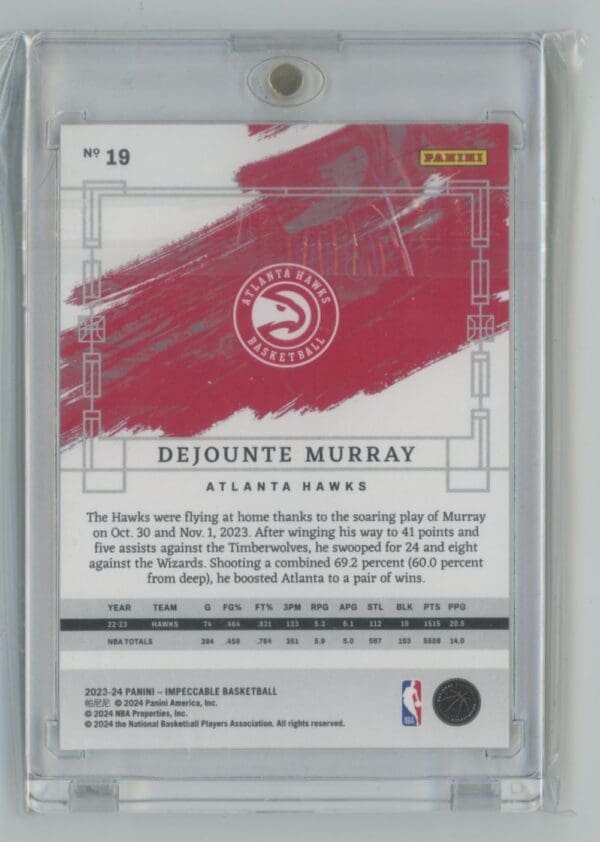 2023 Panini Impeccable Green Dejounte Murray 19  31/35 - Image 2