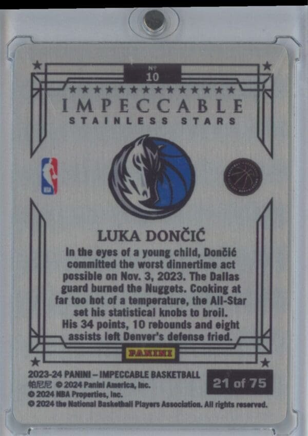 2023 Panini Impeccable Stainless Start Luka Doncic 10  21/75 - Image 2