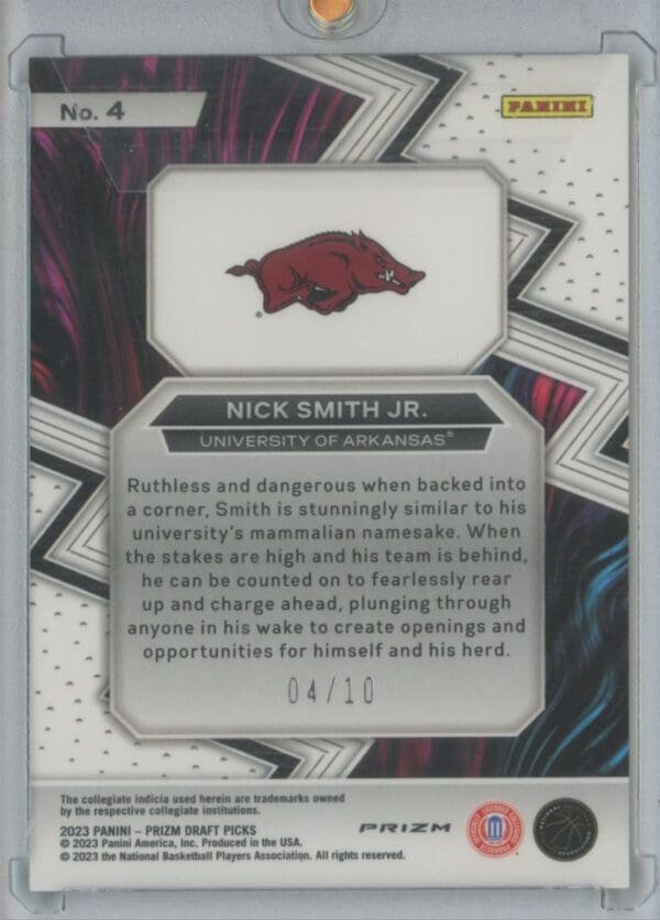 2023 Panini Prizm Draft Picks Fearless Gold Nick Smith Jr. 4  04/10 - Image 2