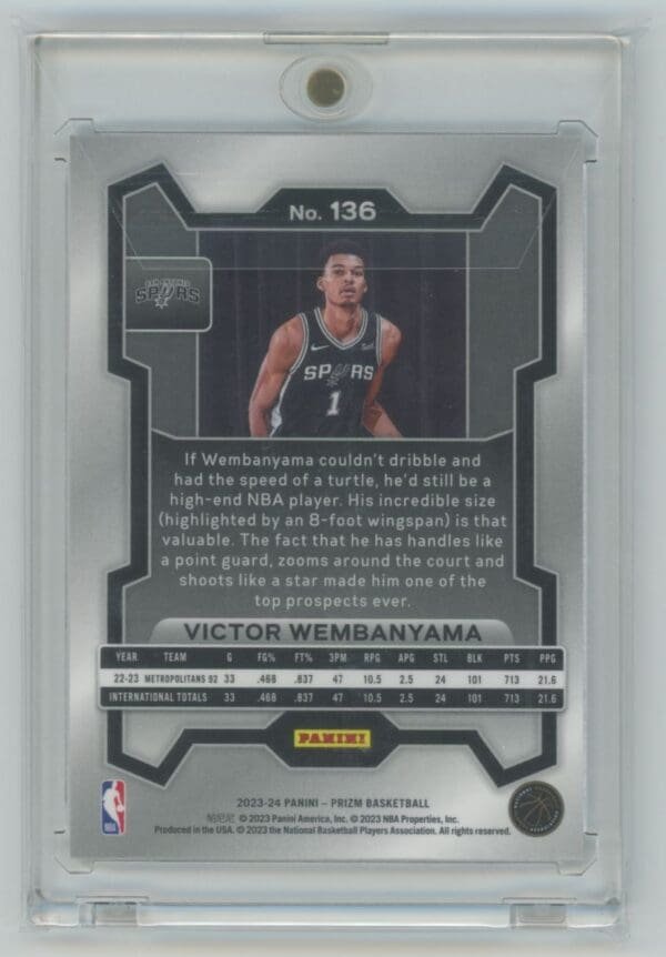 2023 Panini Prizm Victor Wembanyama 136 rookie - Image 2