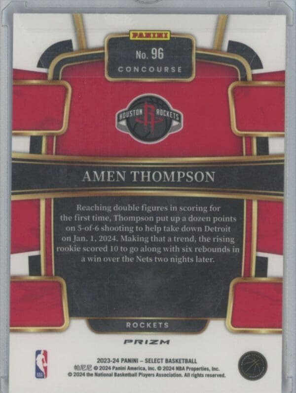 2023 Panini Select Amen Thompson 96 rookie - Image 2