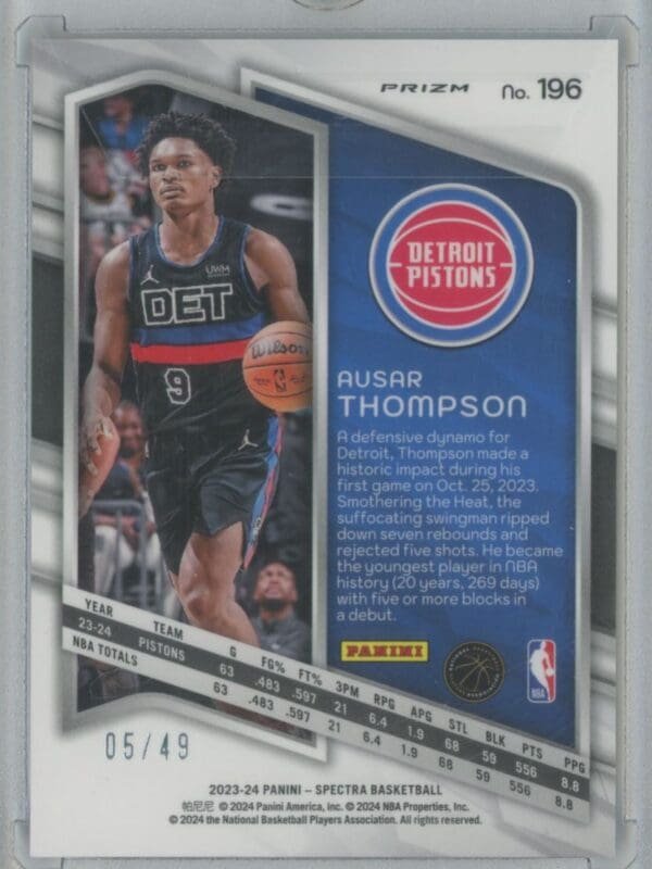 2023 Panini Spectra Ausar Thompson 196 rookie 05/49 - Image 2