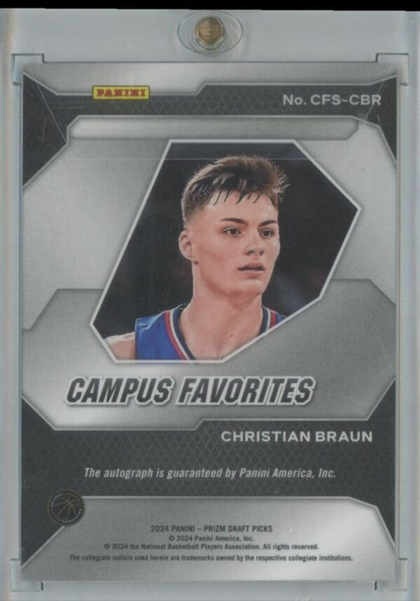 2024 Panini Draft Picks Campus Favorites Christian Braun CFS-CBR rookie autographed - Image 2