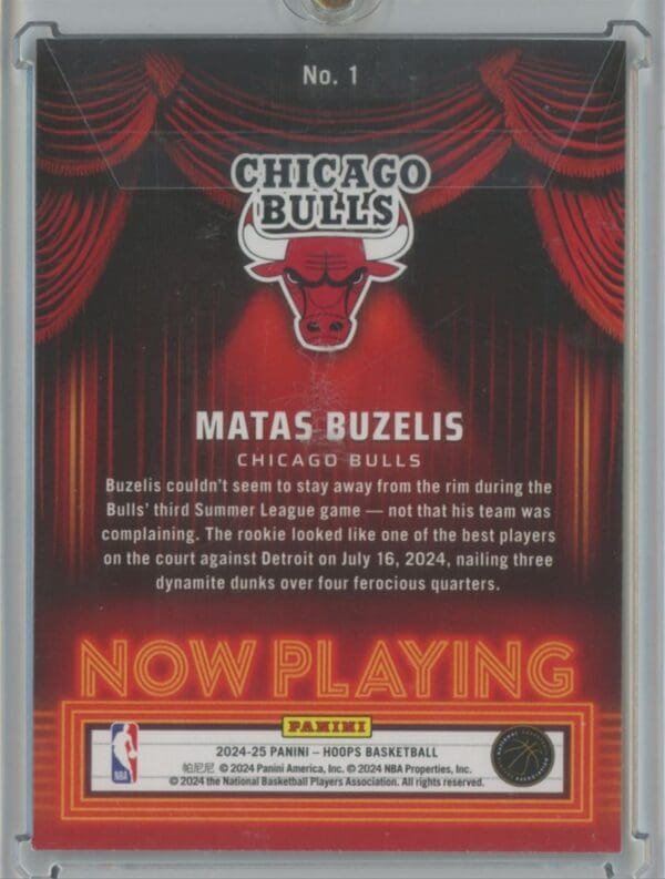 2024 Panini Hoops Now Playing Matas Buzelis 1 rookie - Image 2