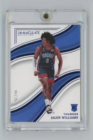Jalen Williams Panini Immaculate Collection RC (#95, 06/25) basketball card from 2022, blue wave design, Thunder uniform, securely encased in a protective holder.